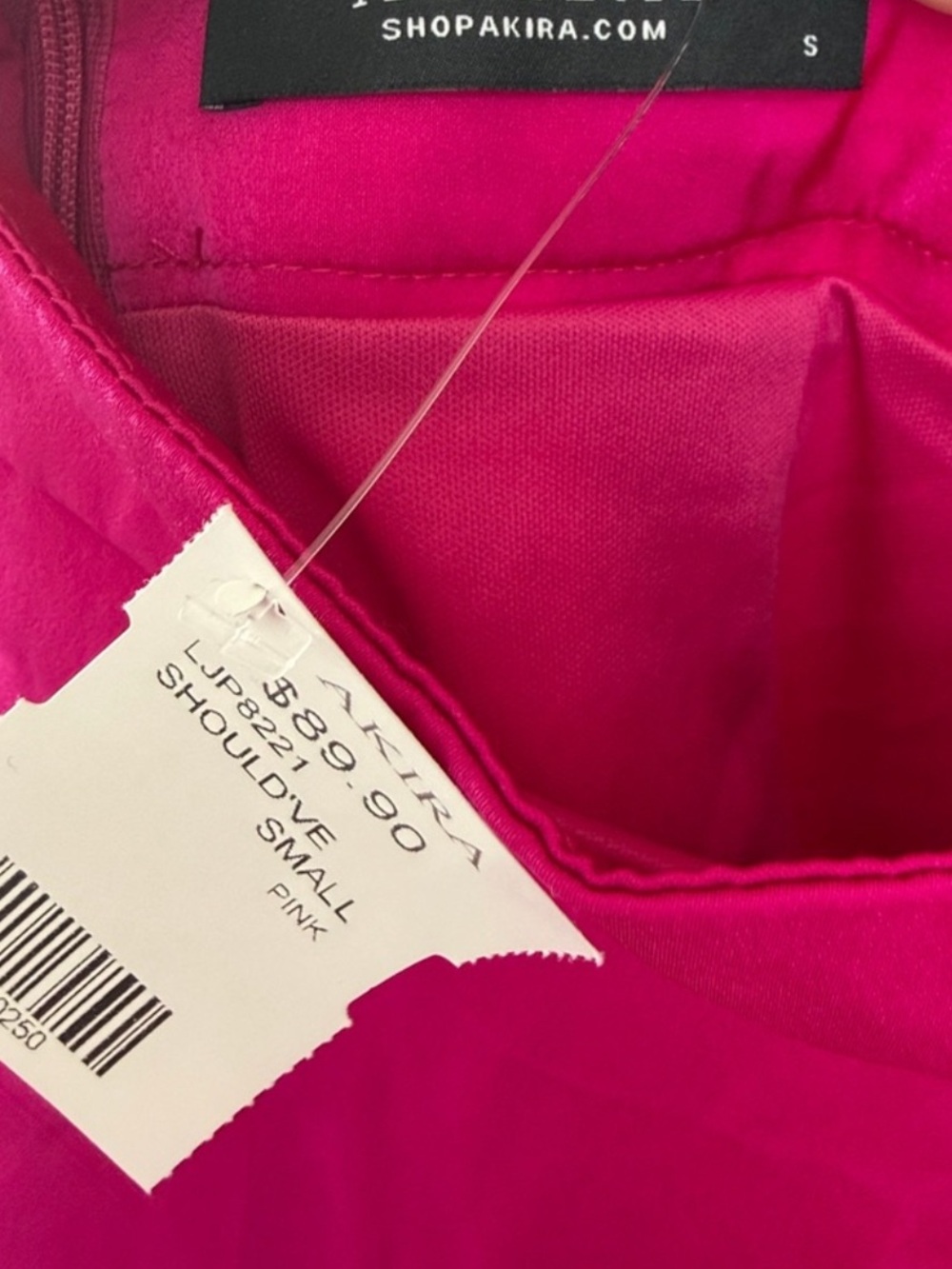 AKIRA *NWT* Fuchsia Hot Pink Satin Cutout Wide-Leg Jumpsuit | Open Back | Sz S